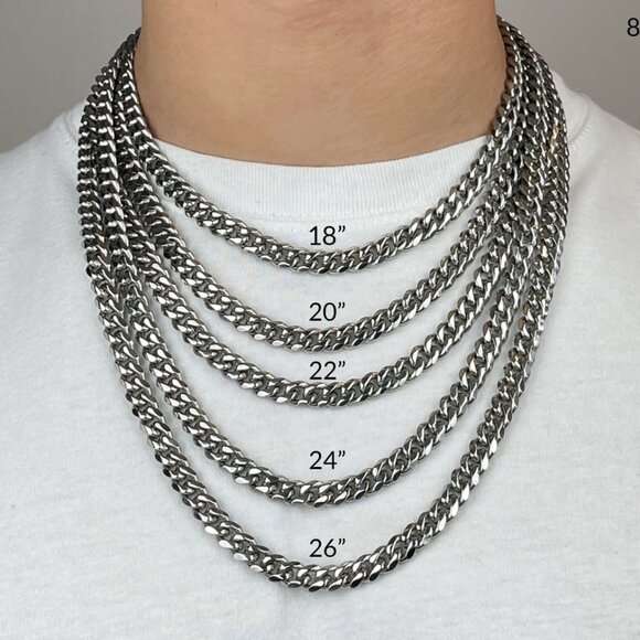 High Polished Cuban Link Necklace 8mm - Picture 1 of 10